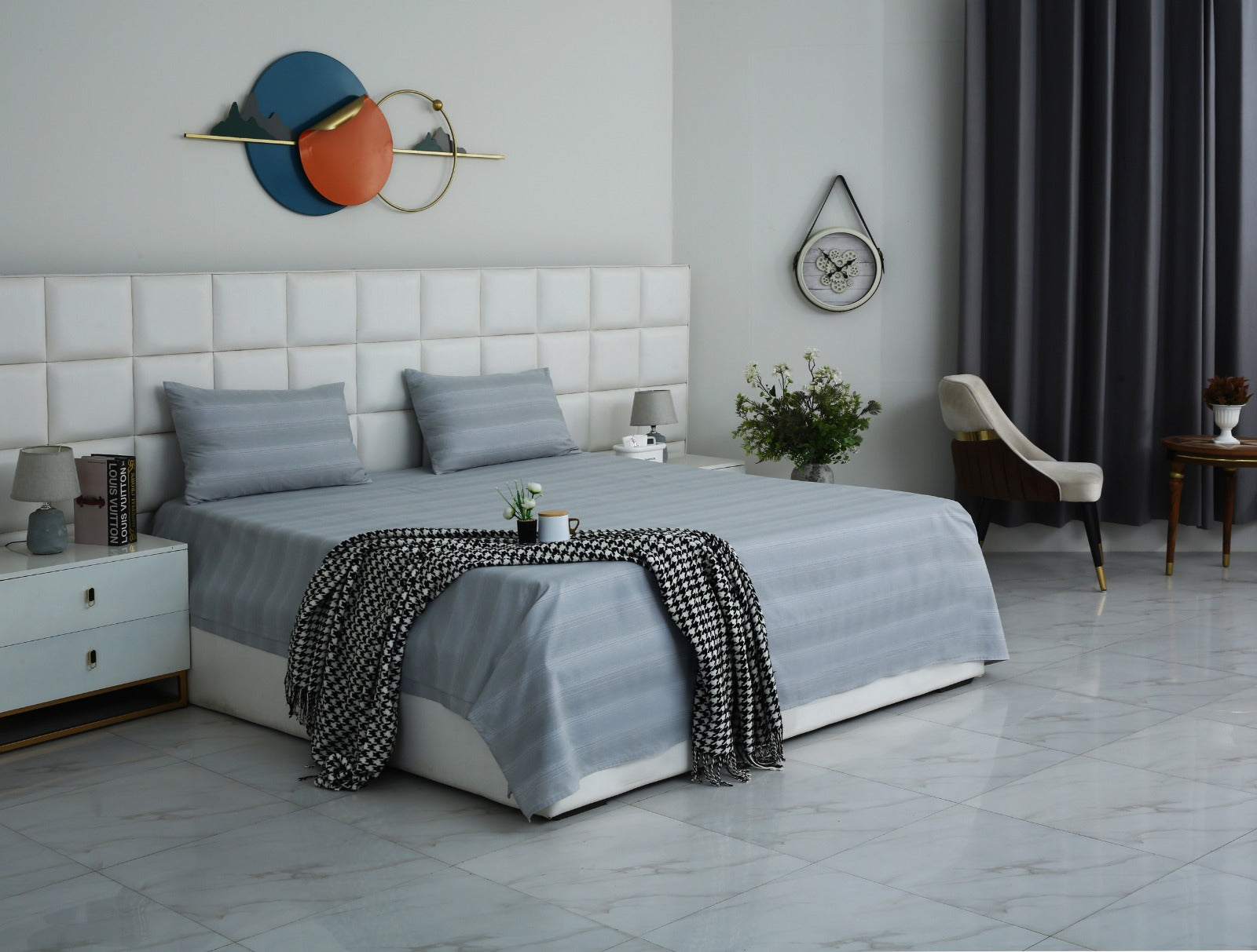 3 PCs Double Bed Sheet With Same Packing- Grey Shades Bed Sheets Apricot