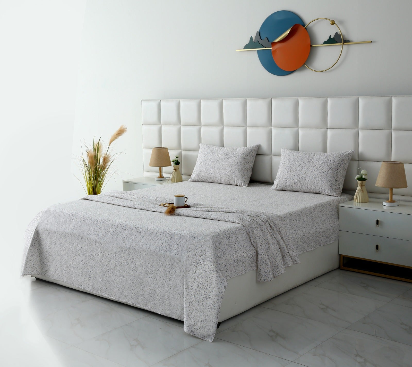 3 PCs Double Bed Sheet With Same Packing- Tiny Floret Bed Sheets Apricot