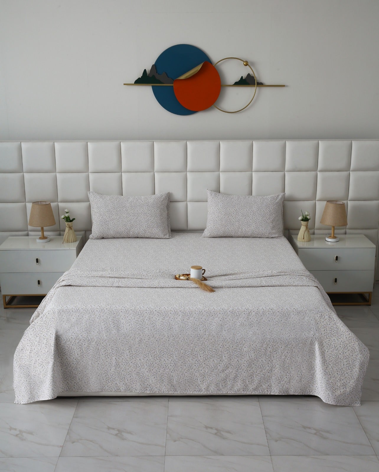 3 PCs Double Bed Sheet With Same Packing- Tiny Floret Bed Sheets Apricot