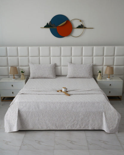 3 PCs Double Bed Sheet With Same Packing- Tiny Floret Bed Sheets Apricot