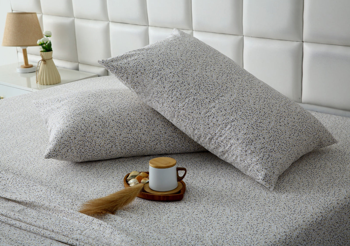 3 PCs Double Bed Sheet With Same Packing- Tiny Floret Bed Sheets Apricot