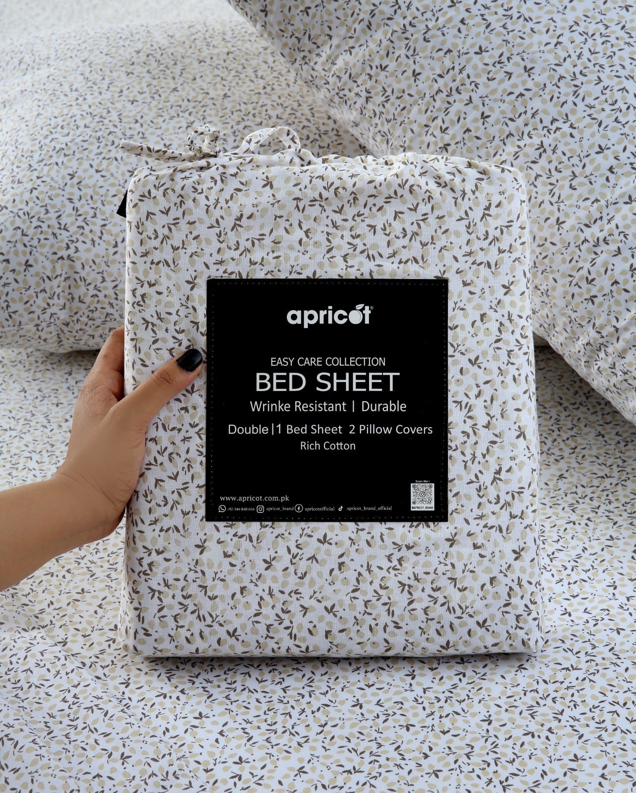 3 PCs Double Bed Sheet With Same Packing- Tiny Floret Bed Sheets Apricot
