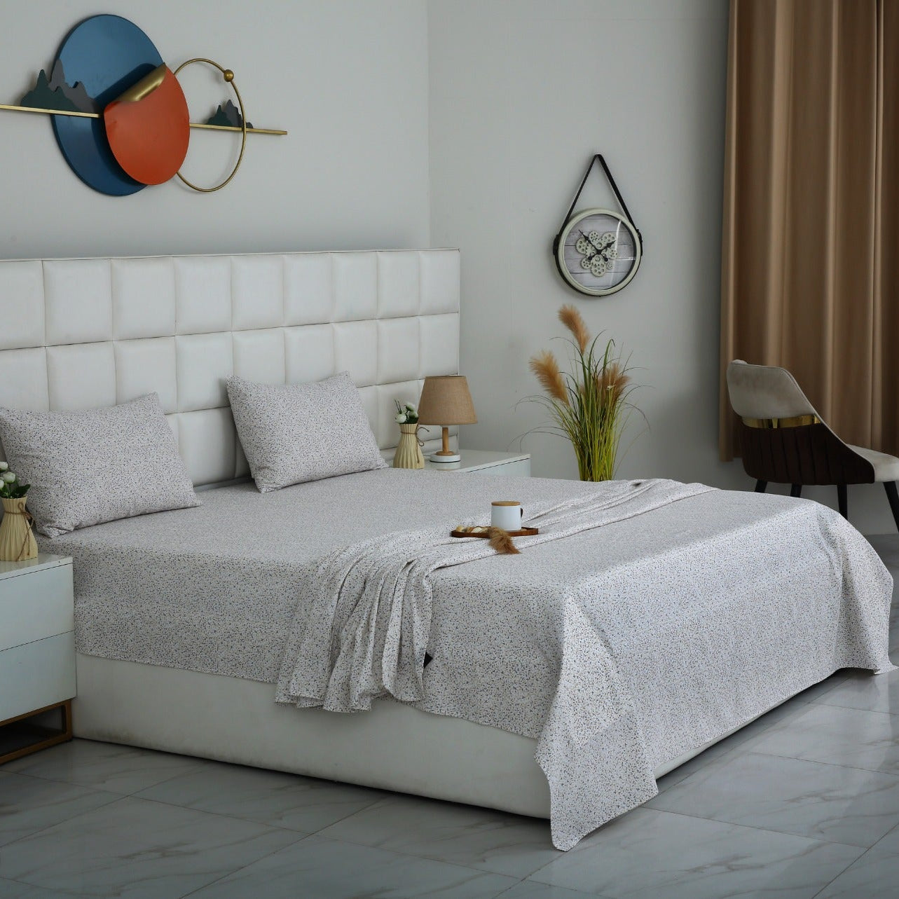 3 PCs Double Bed Sheet With Same Packing- Tiny Floret Bed Sheets Apricot