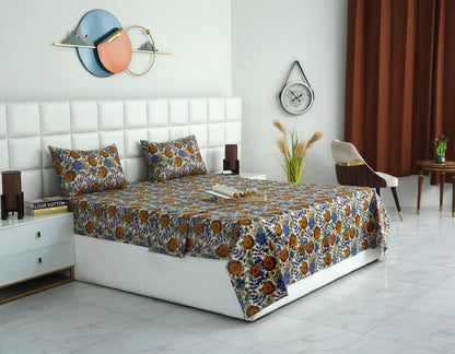3 PCs Double Bed Sheet With Same Packing- Starlit Bloom Bed Sheets Apricot