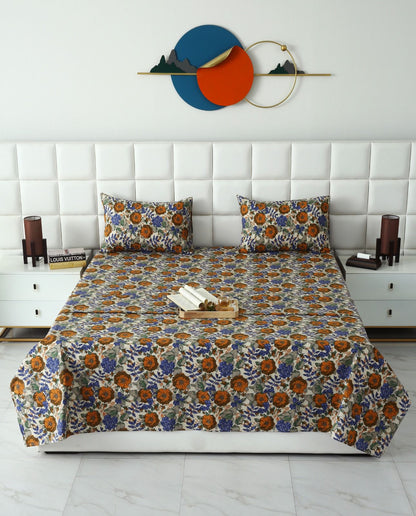 3 PCs Double Bed Sheet With Same Packing- Starlit Bloom Bed Sheets Apricot