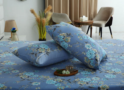 3 PCs Double Bed Sheet With Same Packing- Ocean Flowers Bed Sheets Apricot