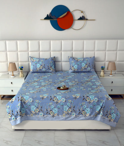 3 PCs Double Bed Sheet With Same Packing- Ocean Flowers Bed Sheets Apricot