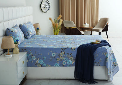3 PCs Double Bed Sheet With Same Packing- Ocean Flowers Bed Sheets Apricot