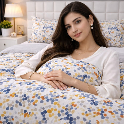 3PCs Double Duvet Cover- Glitters Bed Sheets Apricot