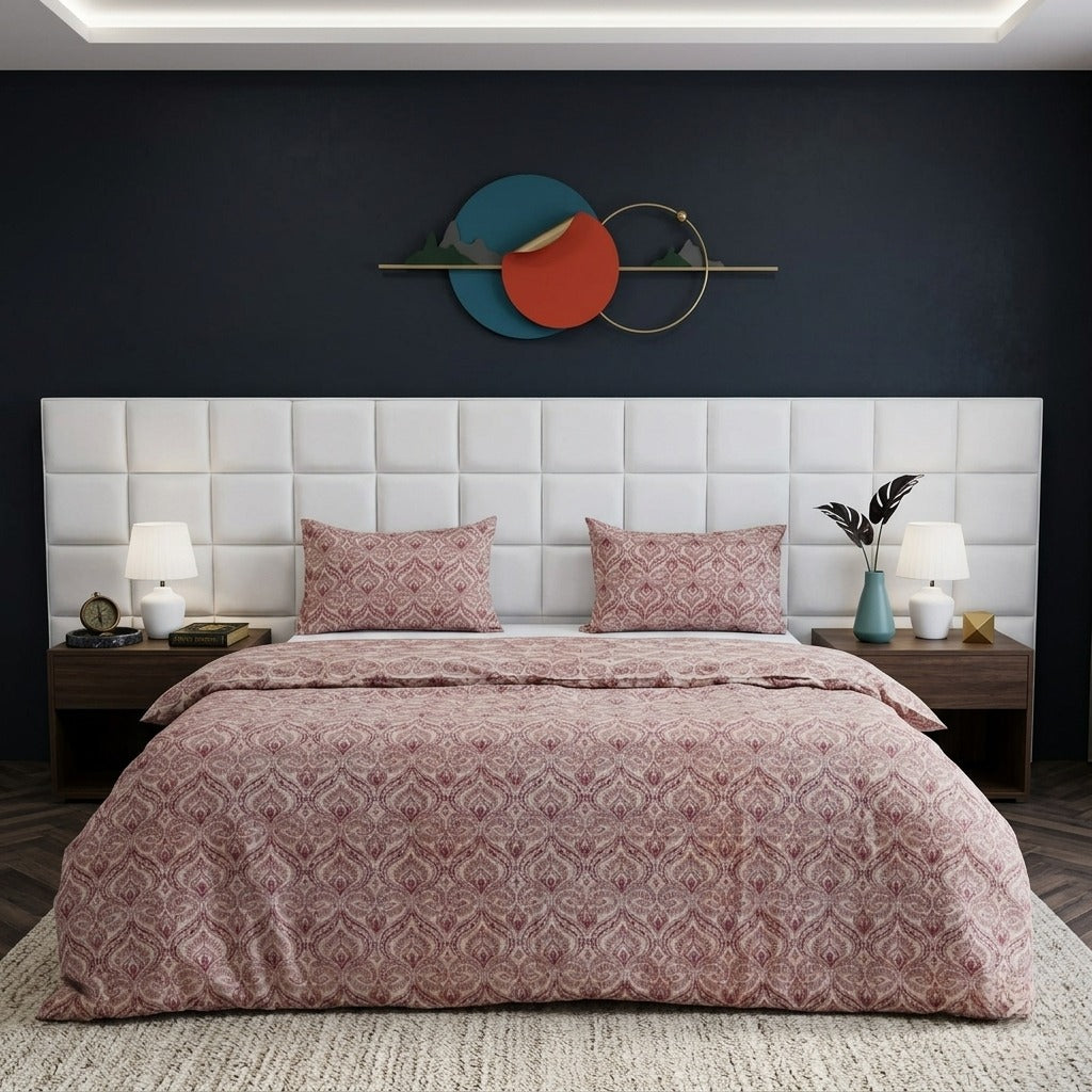 3PCs Double Duvet Cover- Motives Bed Sheets Apricot