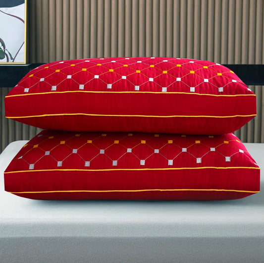 2PCs Embroidered Bed Pillows- Burgundy FILLINGS The Apricot Linen