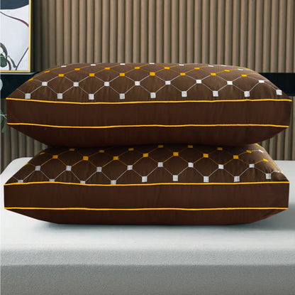 2PCs Embroidered Bed Pillows- Brown FILLINGS The Apricot Linen