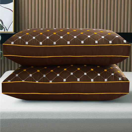 2PCs Embroidered Bed Pillows- Brown FILLINGS The Apricot Linen