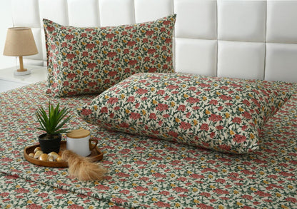 3 PCs Double Bed Sheet With Same Packing- Premium Vector Bed Sheets Apricot