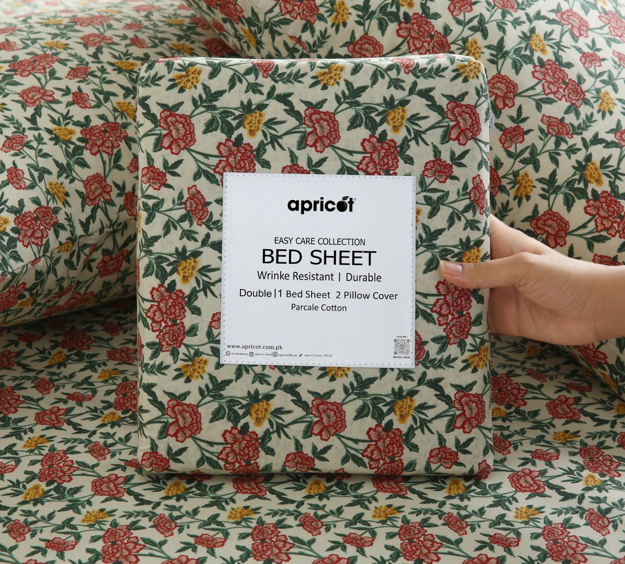 3 PCs Double Bed Sheet With Same Packing- Premium Vector Bed Sheets Apricot