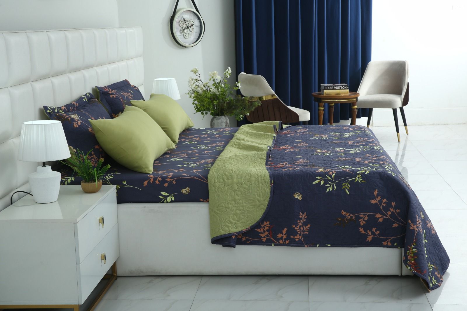 6 PCs Bed Spread Set- Retro Leaf Bed Spread Apricot