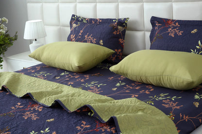 6 PCs Bed Spread Set- Retro Leaf Bed Spread Apricot