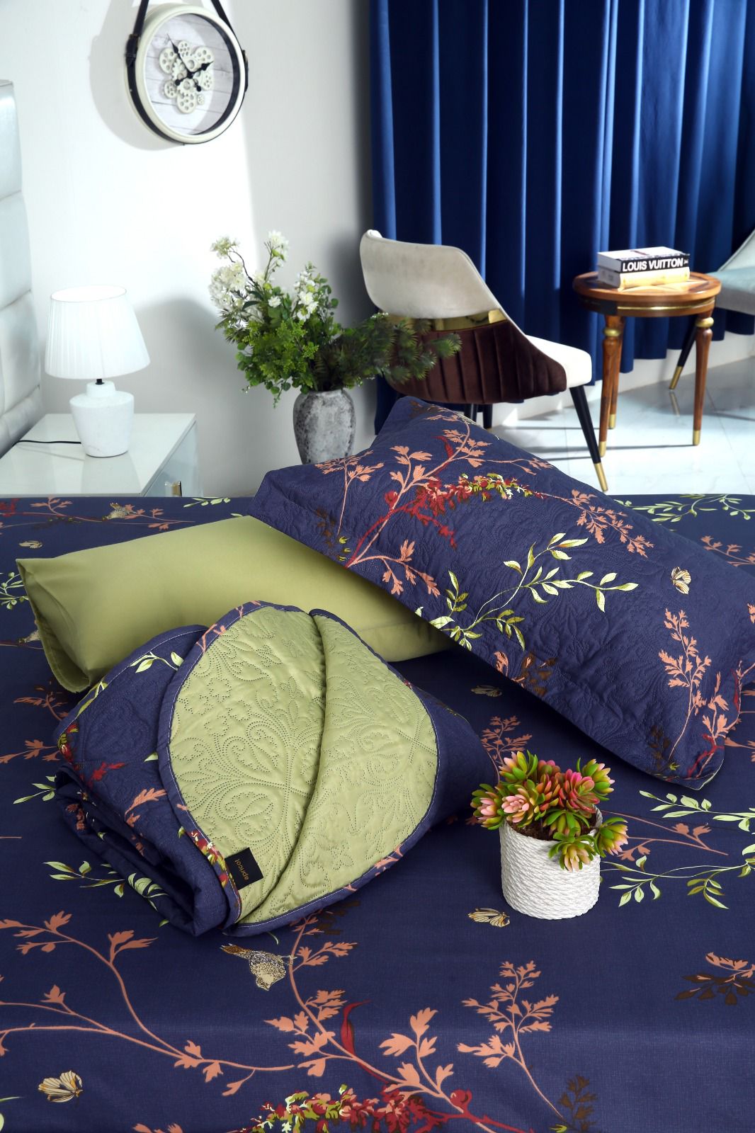 6 PCs Bed Spread Set- Retro Leaf Bed Spread Apricot