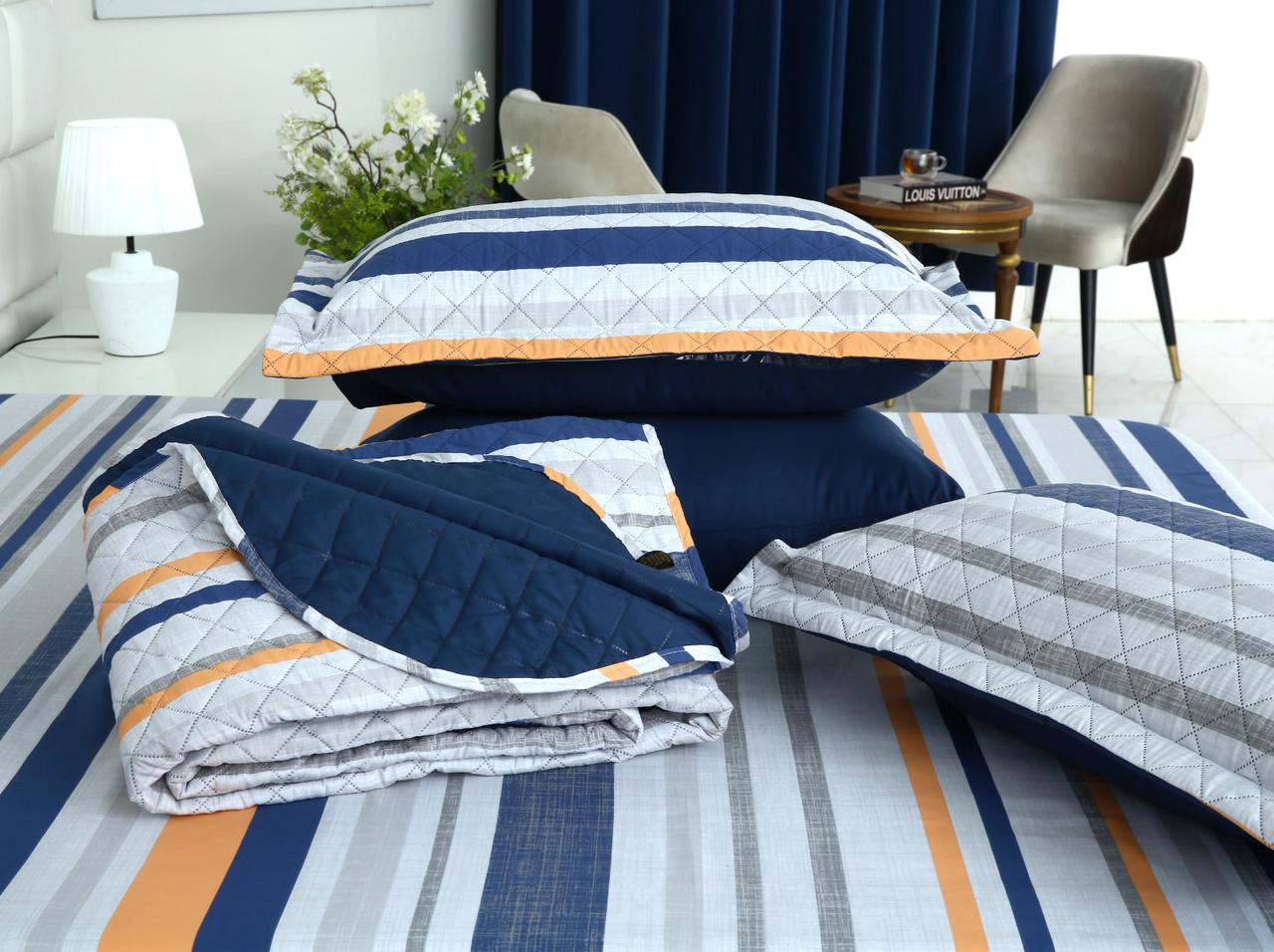 6 PCs Bed Spread Set- Multi Bands Bed Spread Apricot