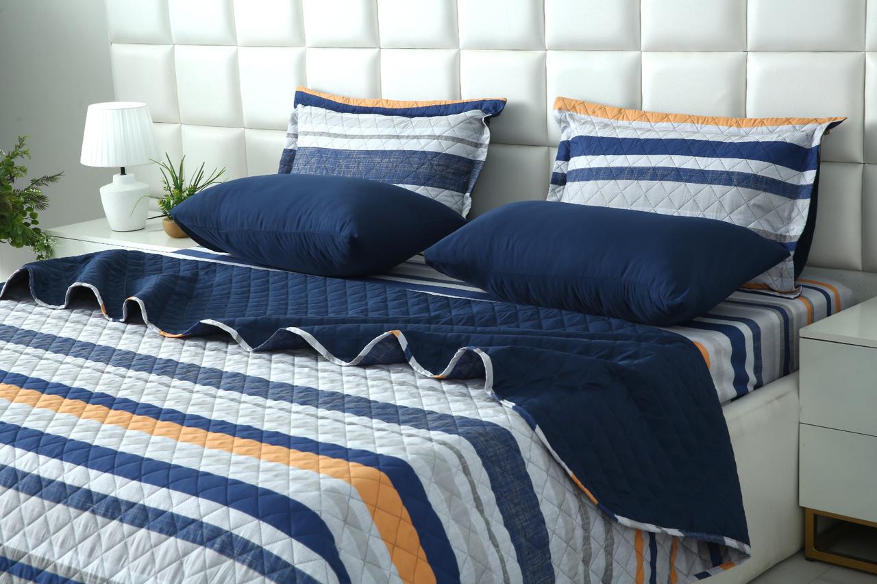 6 PCs Bed Spread Set- Multi Bands Bed Spread Apricot
