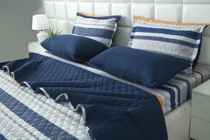 6 PCs Bed Spread Set- Multi Bands Bed Spread Apricot