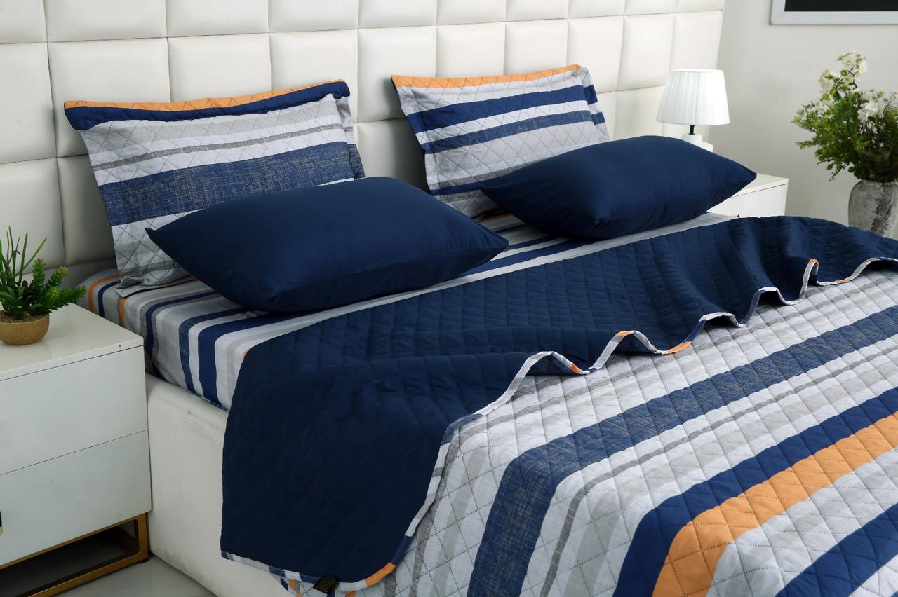 6 PCs Bed Spread Set- Multi Bands Bed Spread Apricot