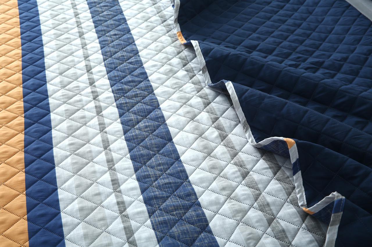 6 PCs Bed Spread Set- Multi Bands Bed Spread Apricot