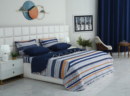 6 PCs Bed Spread Set- Multi Bands Bed Spread Apricot
