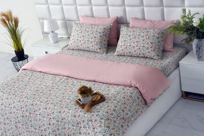 6PCs Duvet Cover- Pink Tiny Flowers Bed Sheets Apricot