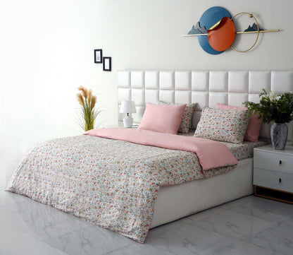 6PCs Duvet Cover- Pink Tiny Flowers Bed Sheets Apricot