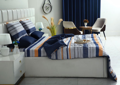 6 PCs Summer Comforter Set- Multi Bands Bed Spread Apricot