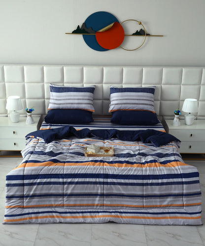 6 PCs Summer Comforter Set- Multi Bands Bed Spread Apricot