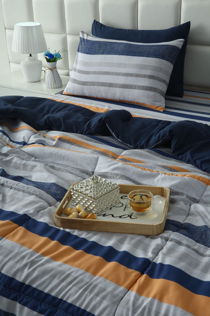 6 PCs Summer Comforter Set- Multi Bands Bed Spread Apricot