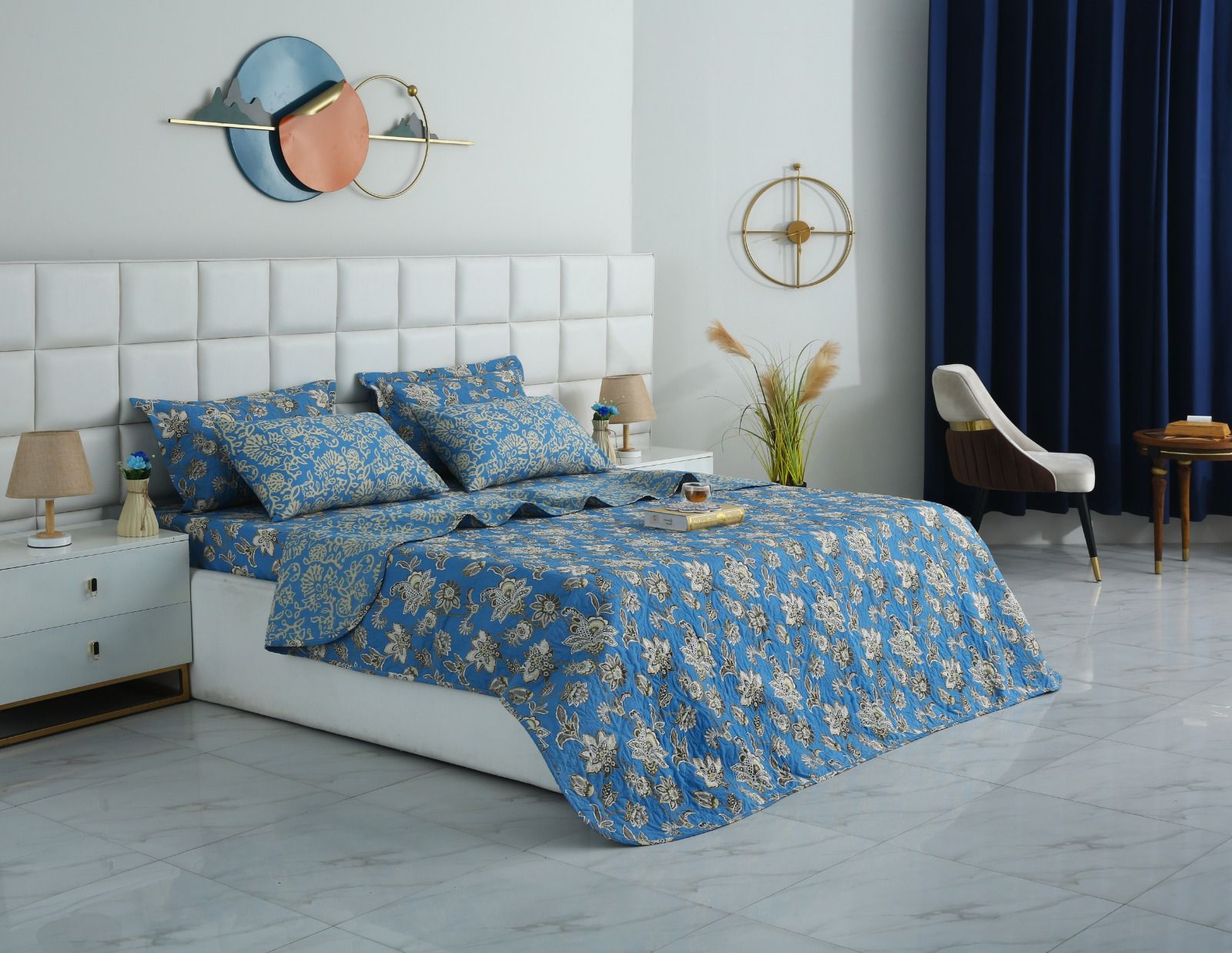 6 PCs Bed Spread Set- Vintage Chinese Bed Spread Apricot