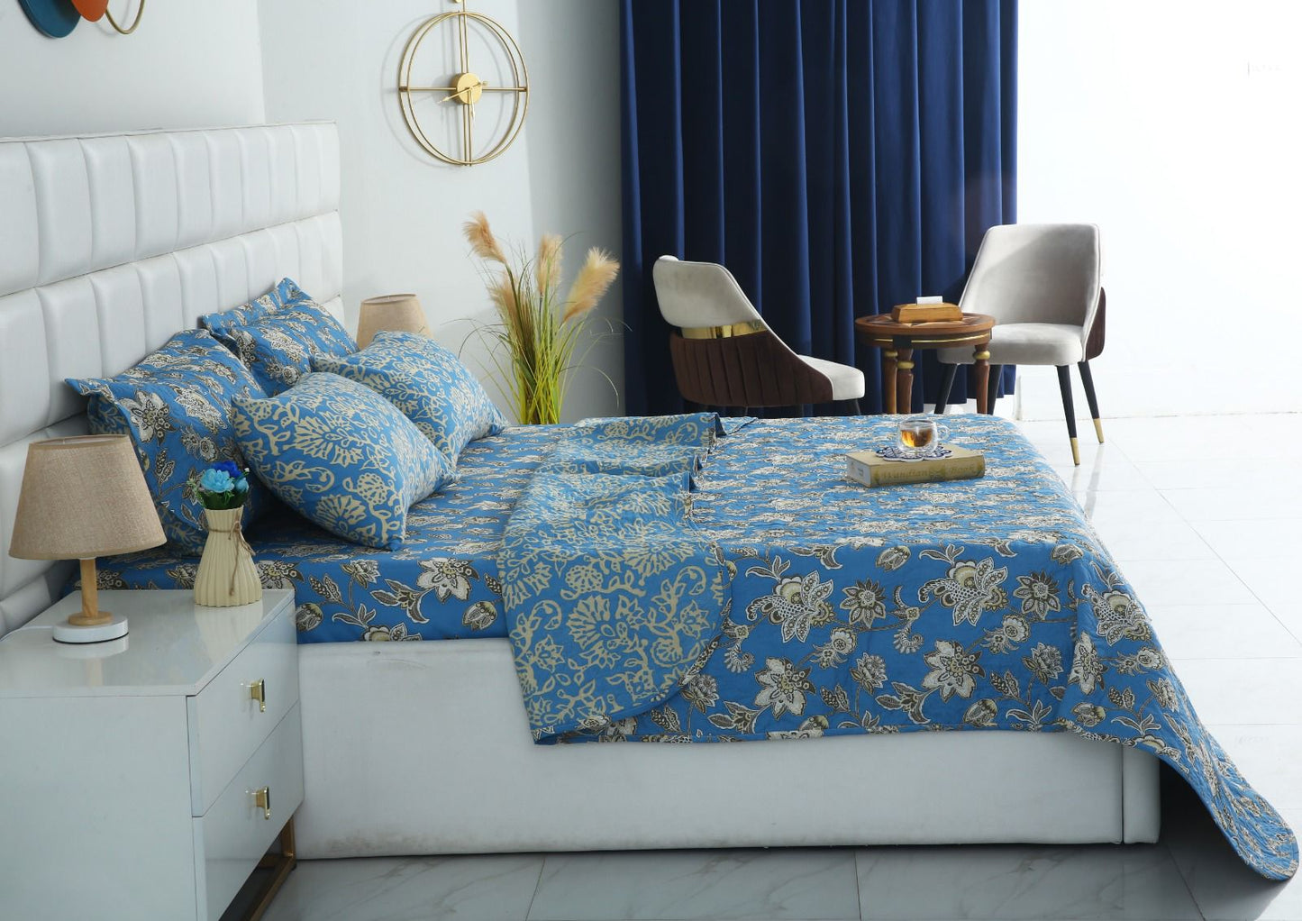 6 PCs Bed Spread Set- Vintage Chinese Bed Spread Apricot