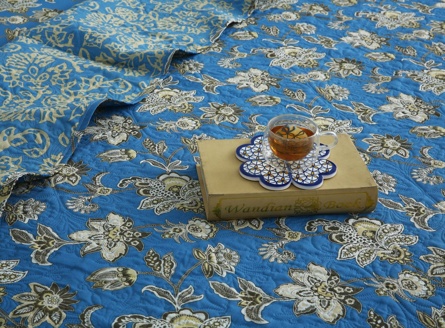 6 PCs Bed Spread Set- Vintage Chinese Bed Spread Apricot