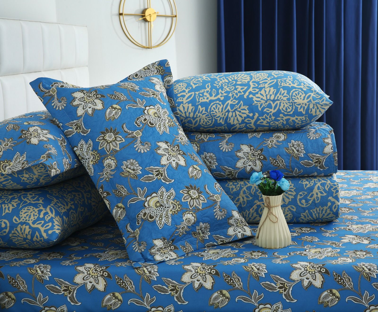 6 PCs Bed Spread Set- Vintage Chinese Bed Spread Apricot