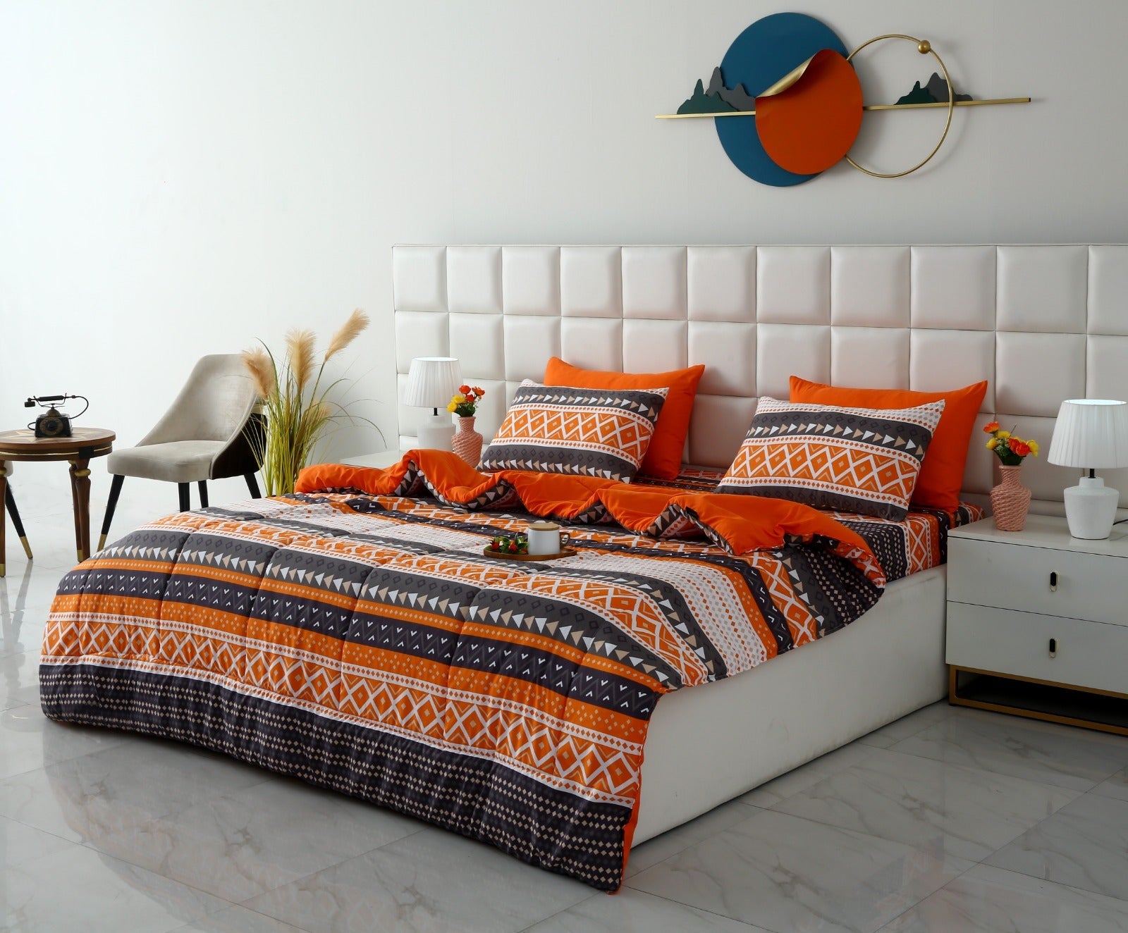 6 PCs Summer Comforter Set- Mexican Style Bed Spread Apricot
