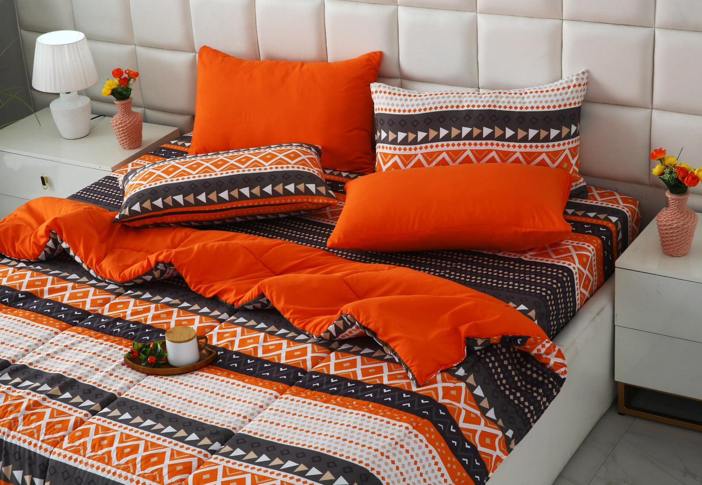 6 PCs Summer Comforter Set- Mexican Style Bed Spread Apricot