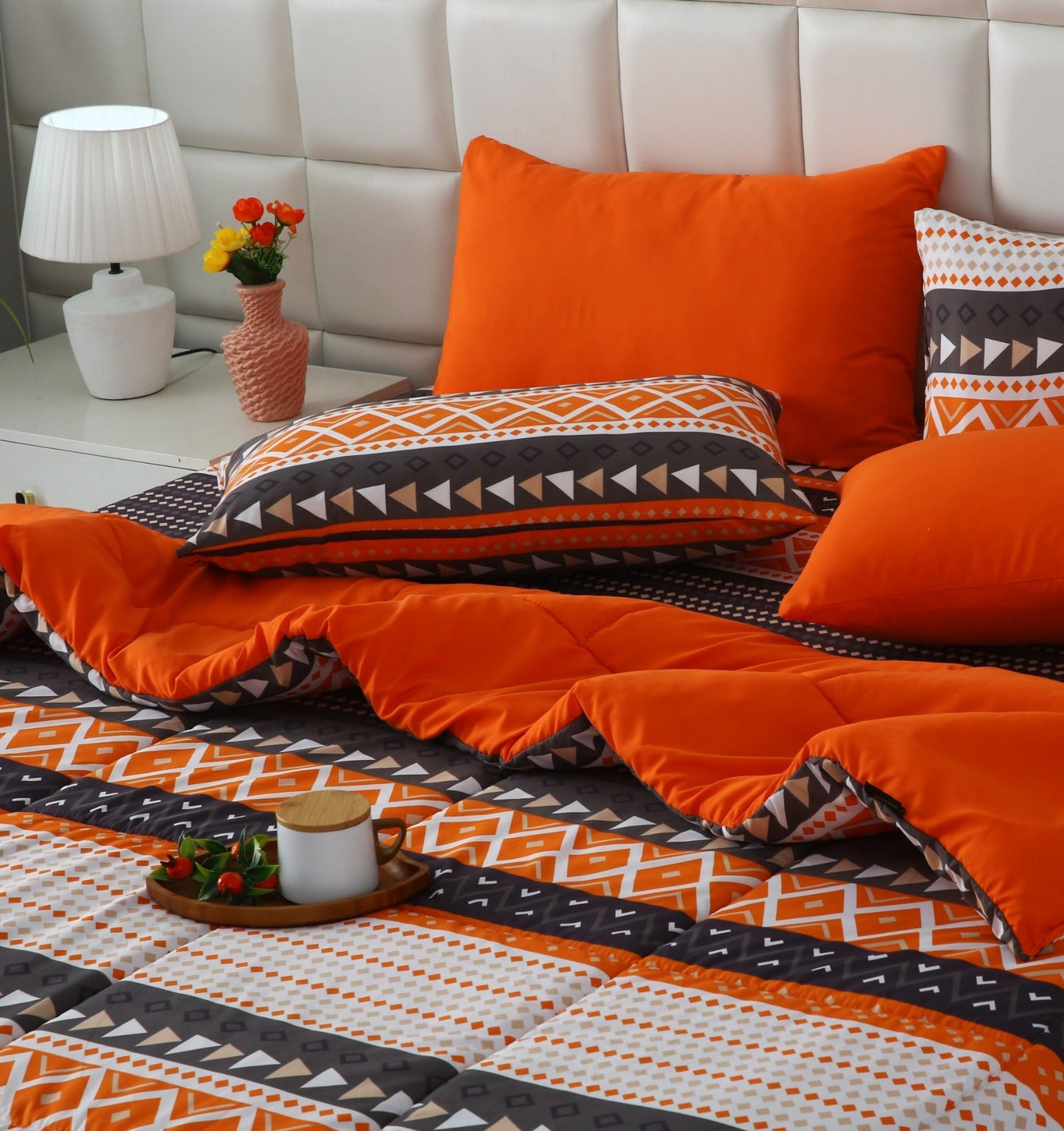 6 PCs Summer Comforter Set- Mexican Style Bed Spread Apricot