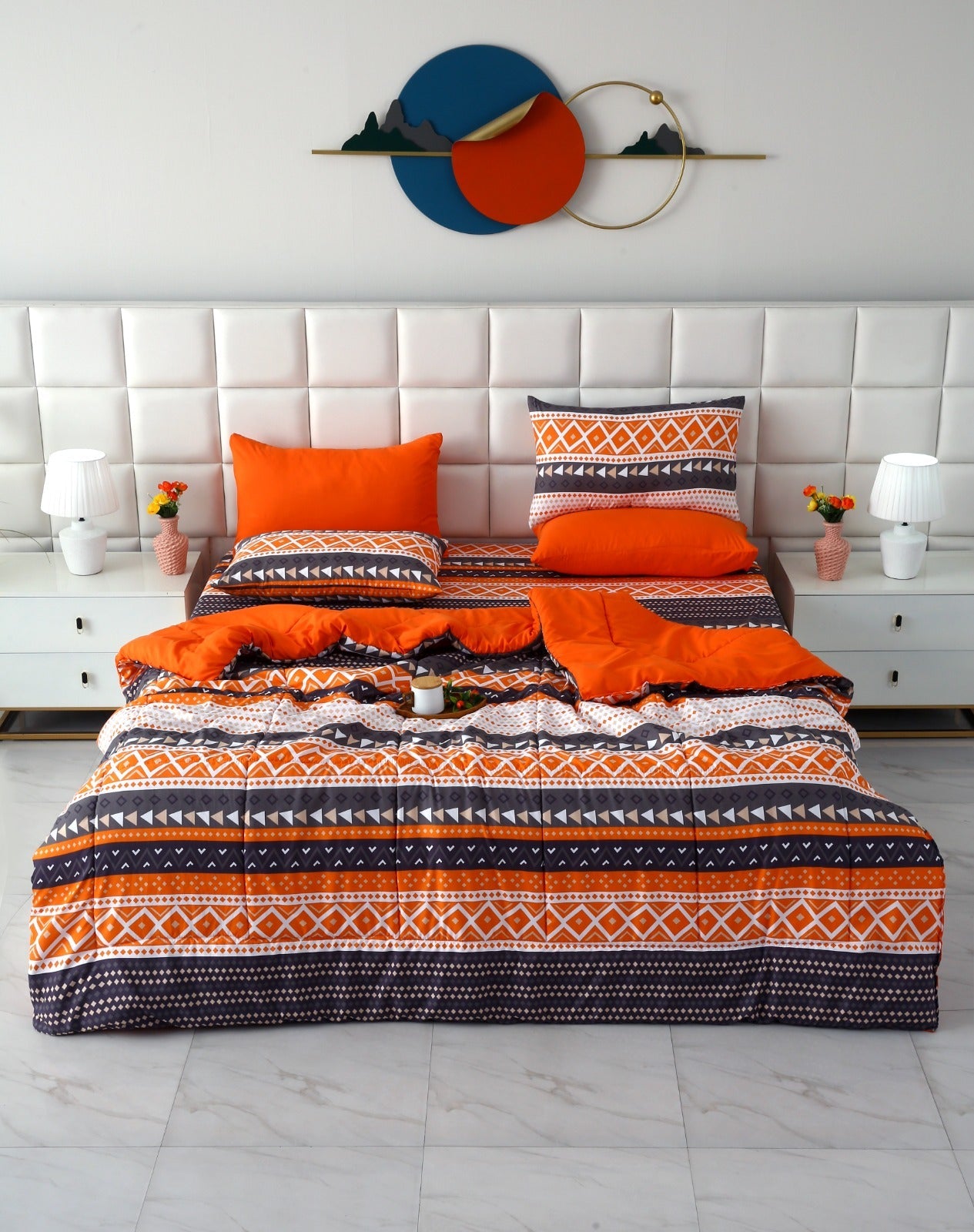6 PCs Summer Comforter Set- Mexican Style Bed Spread Apricot
