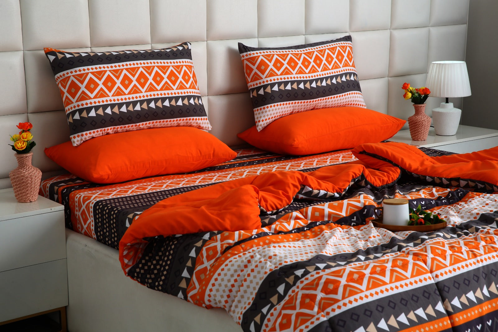 6 PCs Summer Comforter Set- Mexican Style Bed Spread Apricot