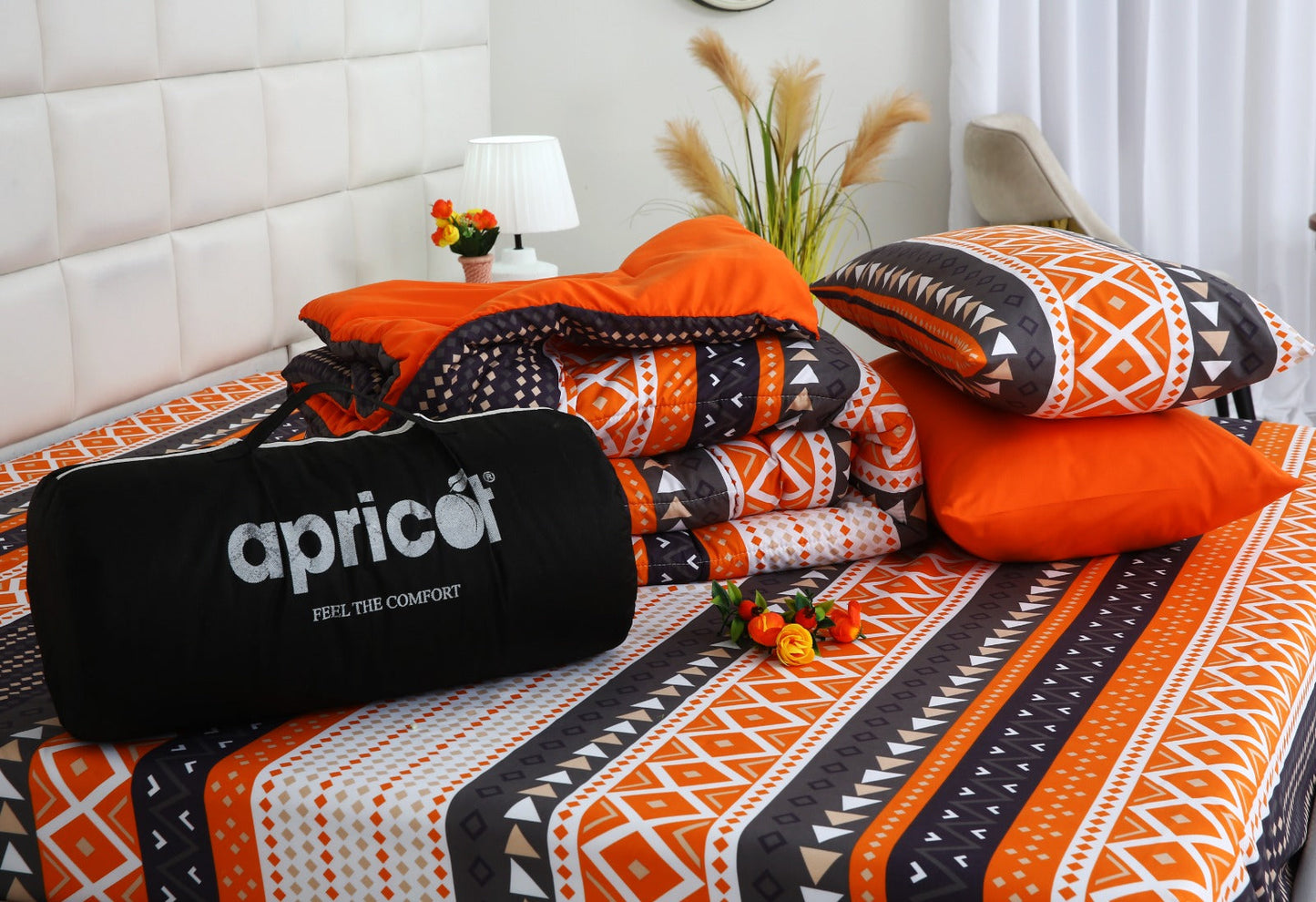 6 PCs Summer Comforter Set- Mexican Style Bed Spread Apricot