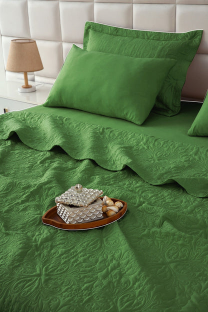6 PCs Bed Spread Set- Olive Bed Spread Apricot