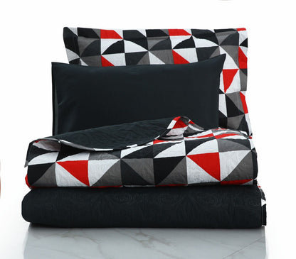 6 PCs Bed Spread Set- Abstract Geometric Bed Spread Apricot