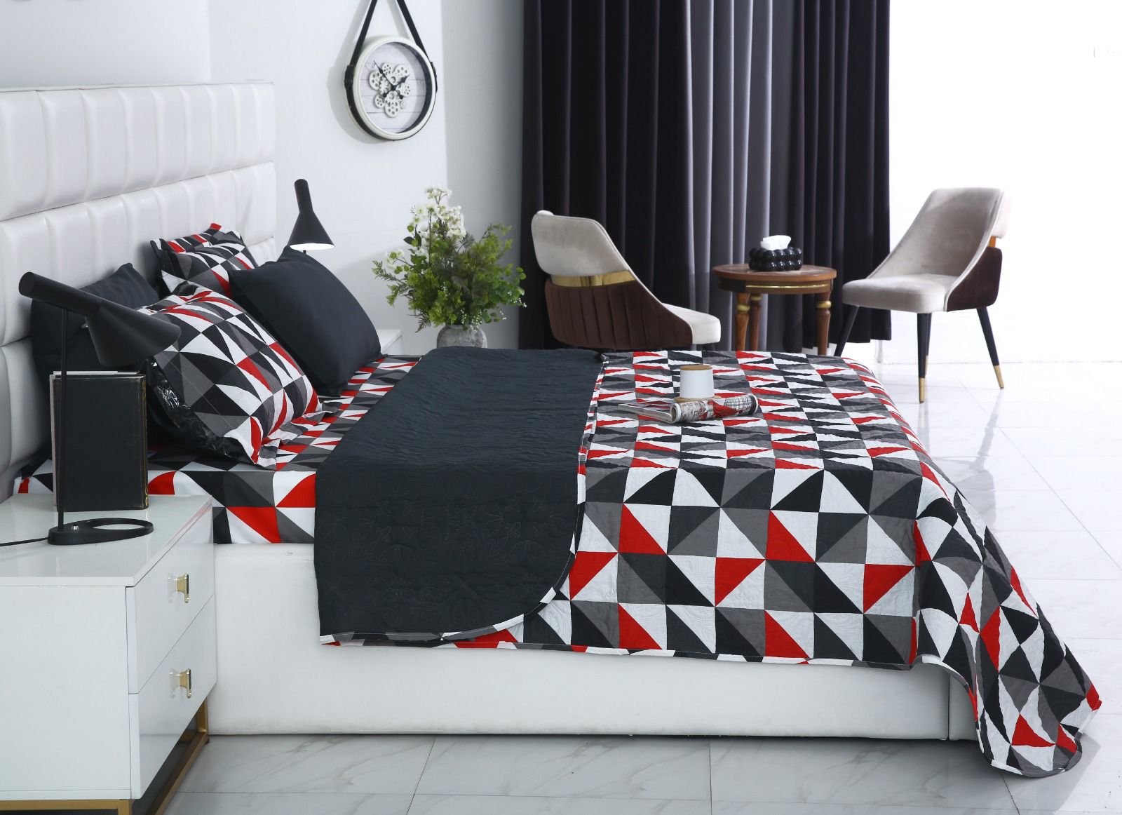6 PCs Bed Spread Set- Abstract Geometric Bed Spread Apricot