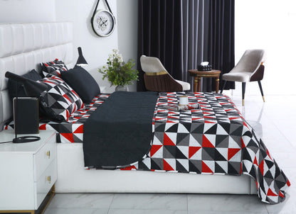 6 PCs Bed Spread Set- Abstract Geometric Bed Spread Apricot