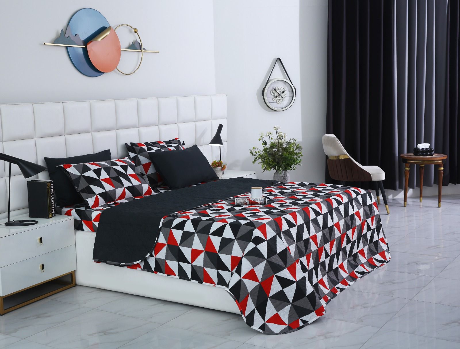6 PCs Bed Spread Set- Abstract Geometric Bed Spread Apricot