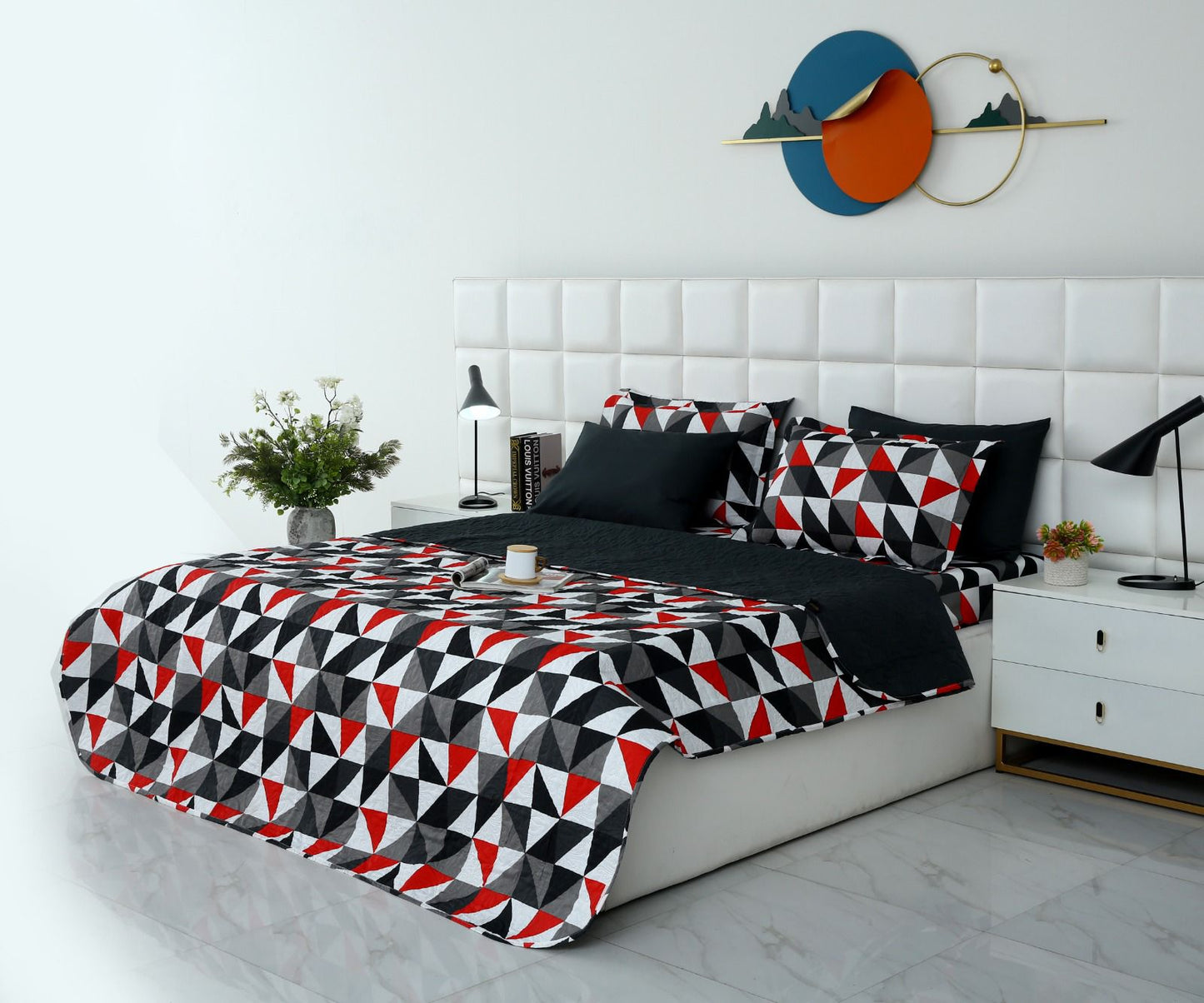 6 PCs Bed Spread Set- Abstract Geometric Bed Spread Apricot