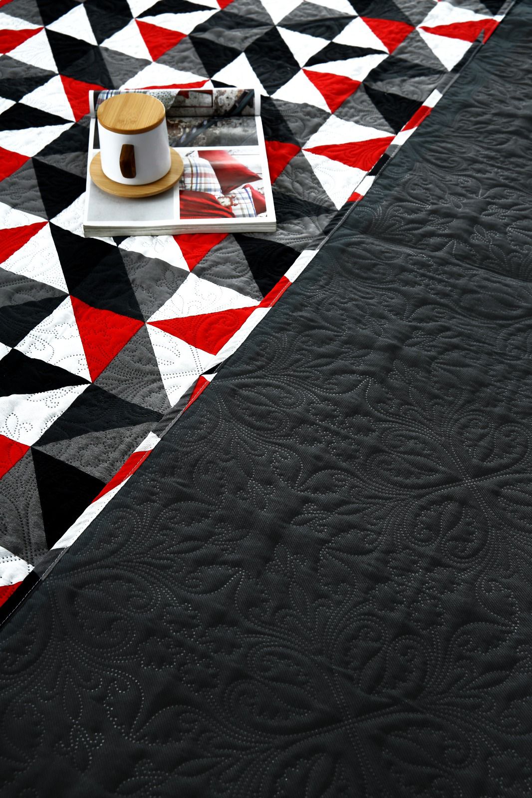 6 PCs Bed Spread Set- Abstract Geometric Bed Spread Apricot